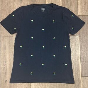 J. Crew Navy Embroidered Tulips Slub Cotton Crewneck T-shirt - SIZE S